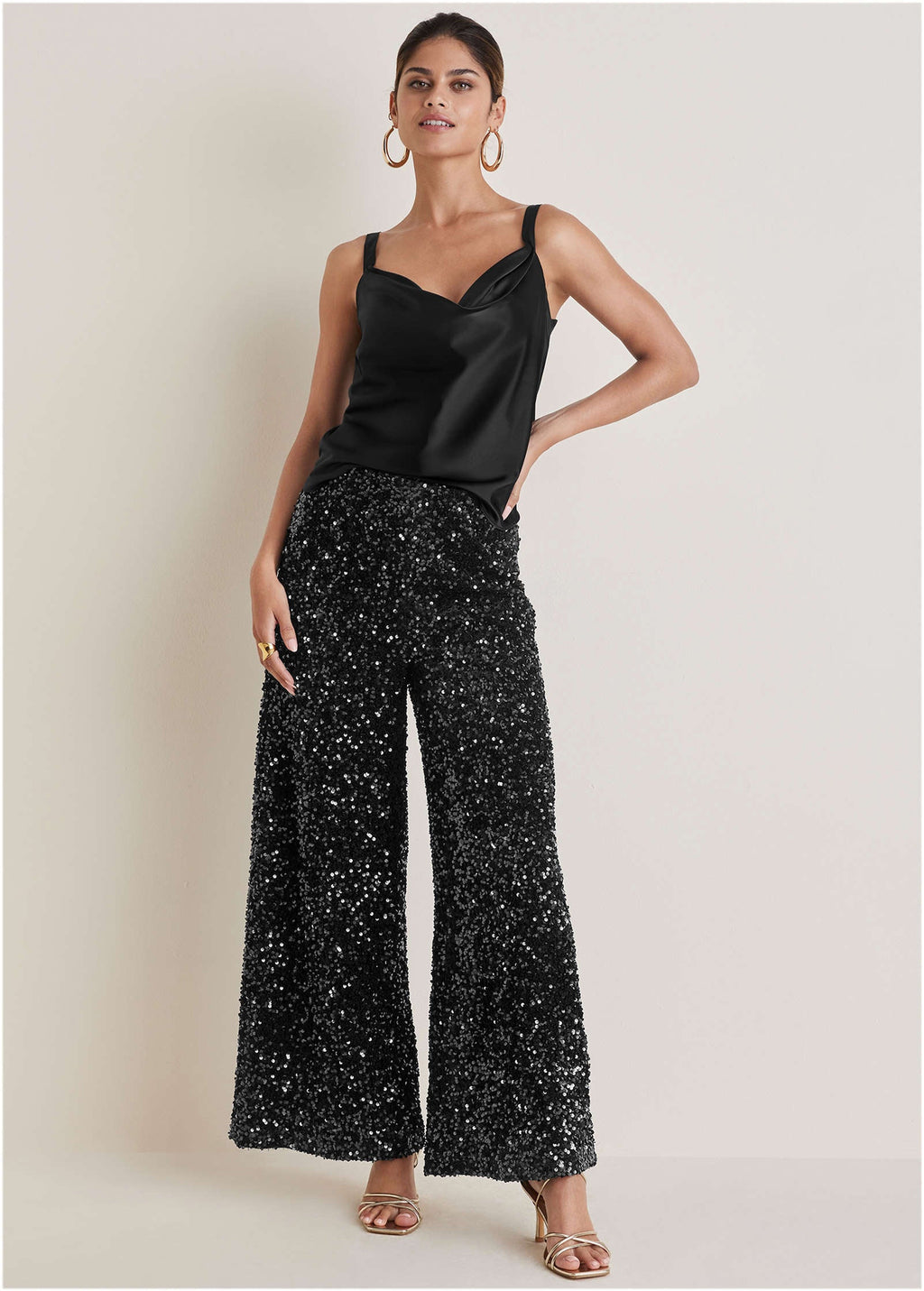 Sequin Velvet Pants - Jet Black