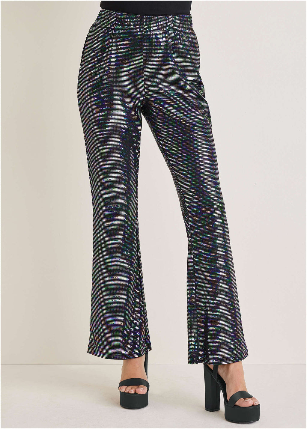 Sequin Flare Leg Pants - Colorful Sequins