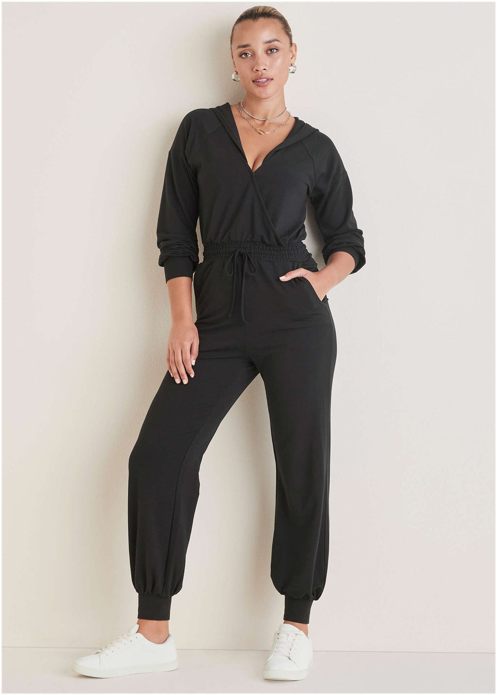 Casual Hooded Jumpsuit - Jet Black