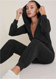 Casual Hooded Jumpsuit - Jet Black