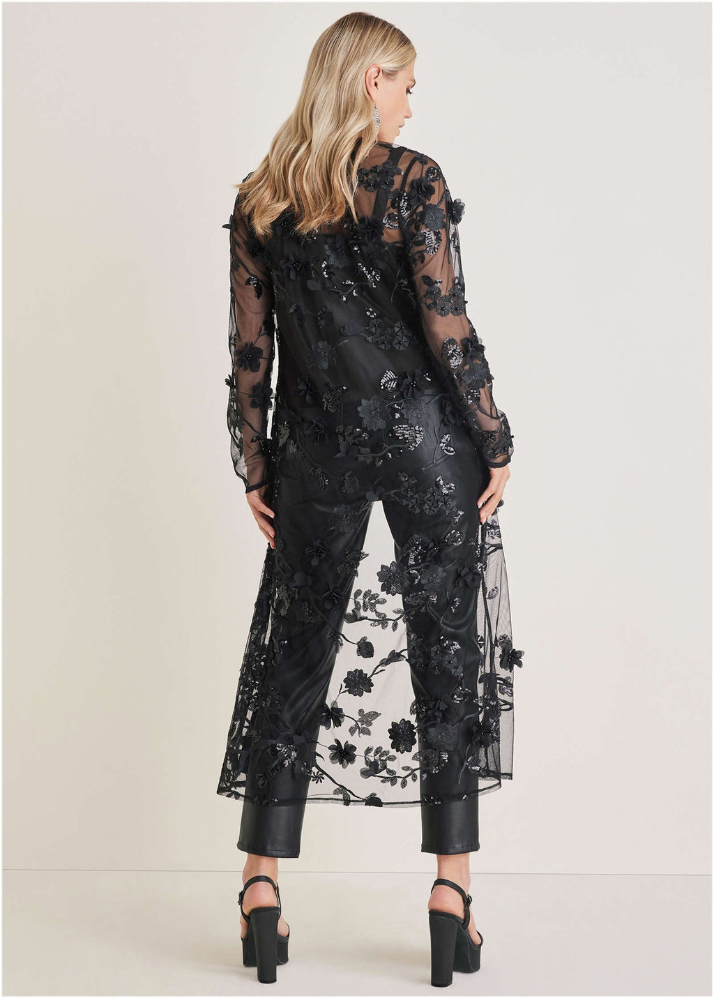 Beaded Lace Long Jacket - Jet Black