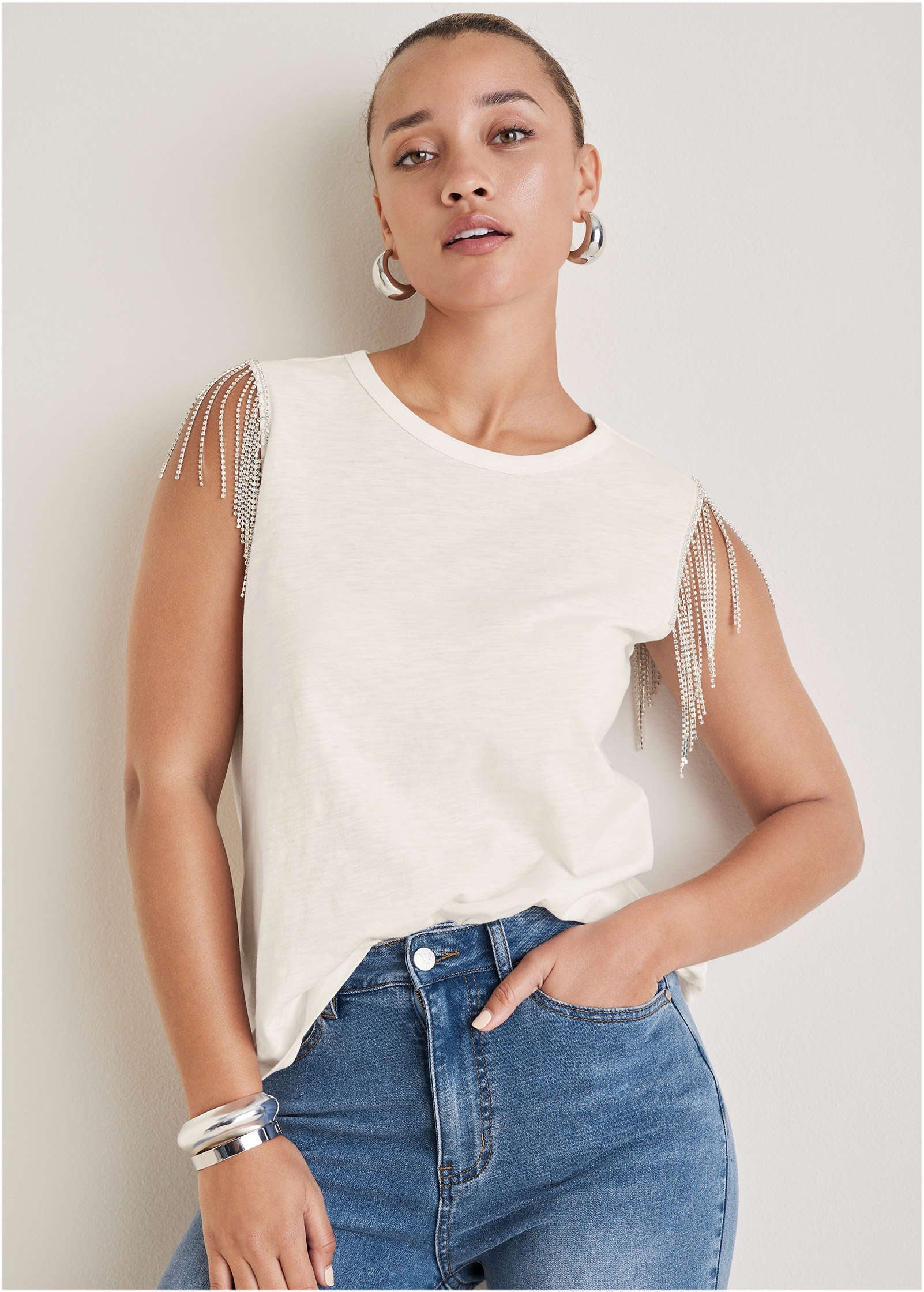 Diamond Fringe Tank Top - Cloud Dancer