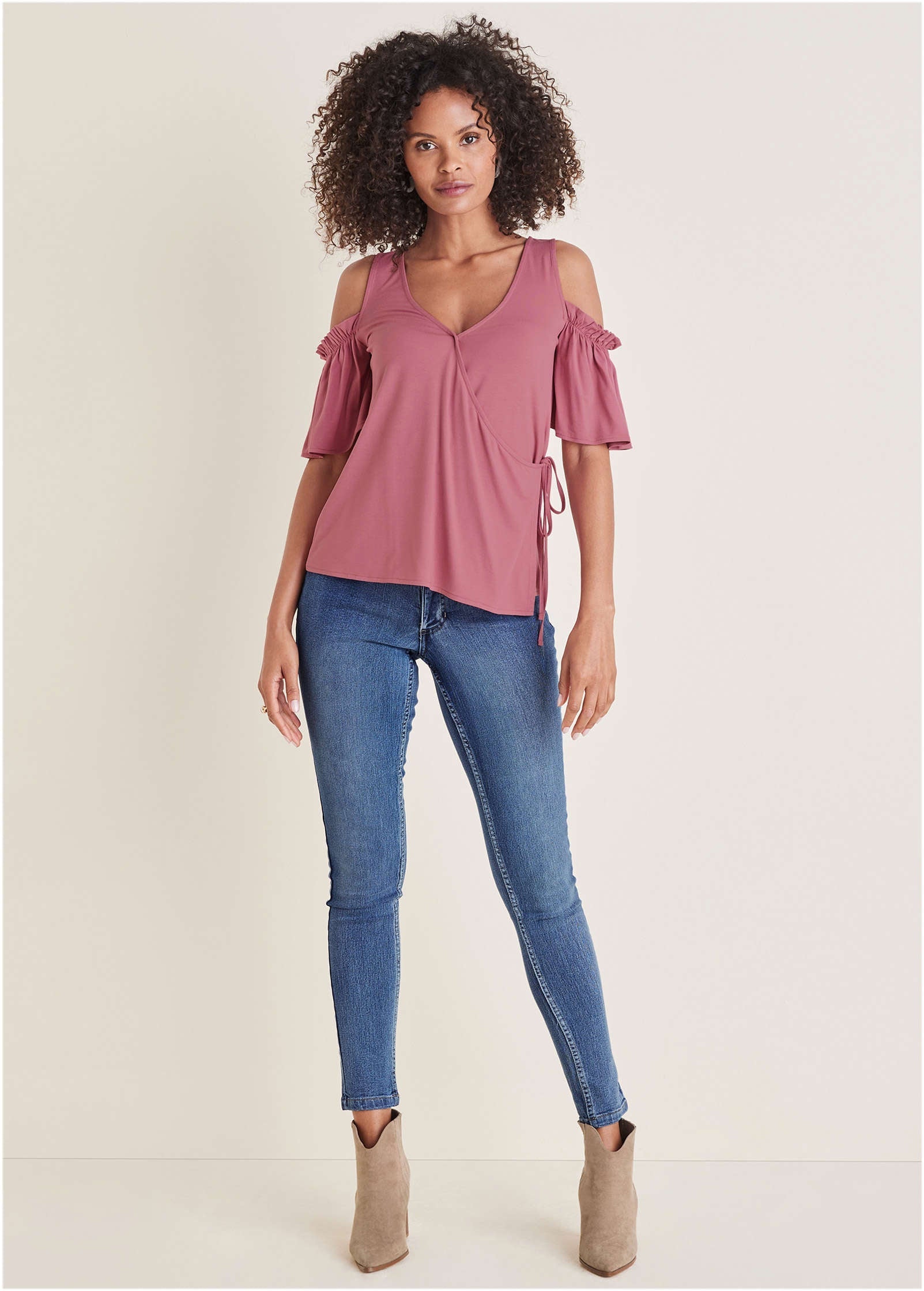Cold Shoulder Wrap Blouse - Heather Rose