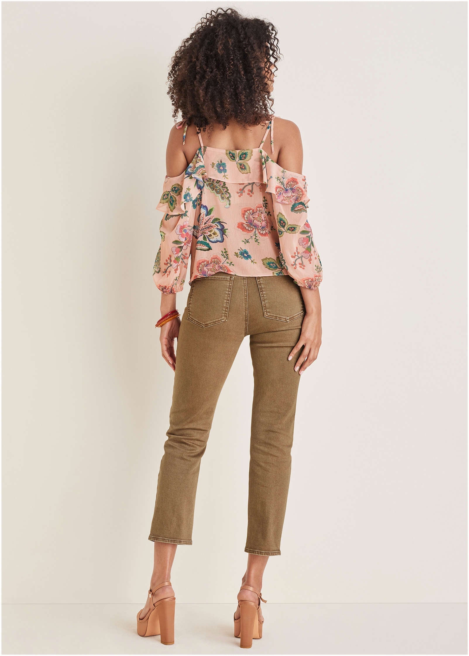 Chiffon Cold Shoulder Top - Allover Needlework Floral