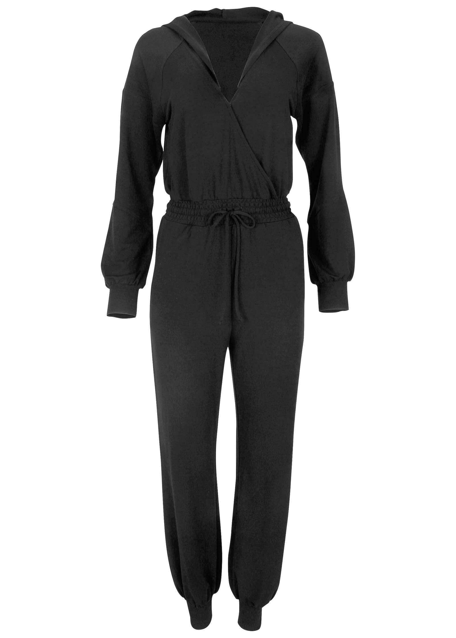 Casual Hooded Jumpsuit - Jet Black