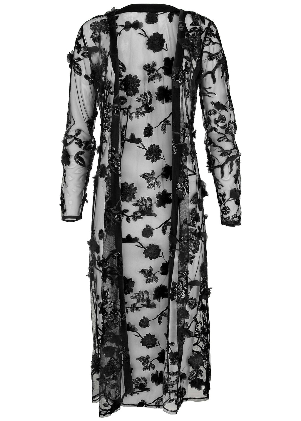 Beaded Lace Long Jacket - Jet Black