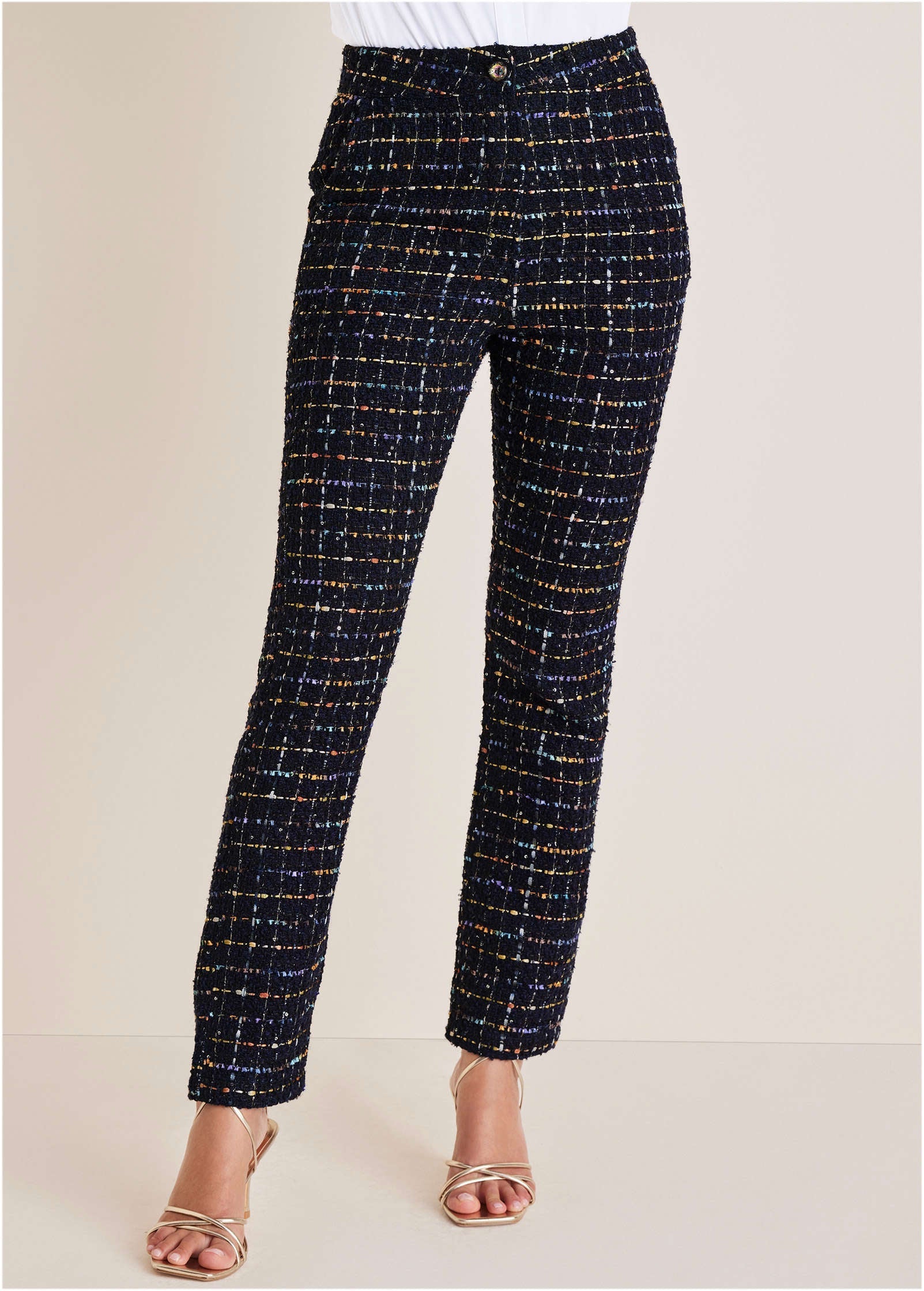 Tweed Straight Leg Trousers - Black Multi