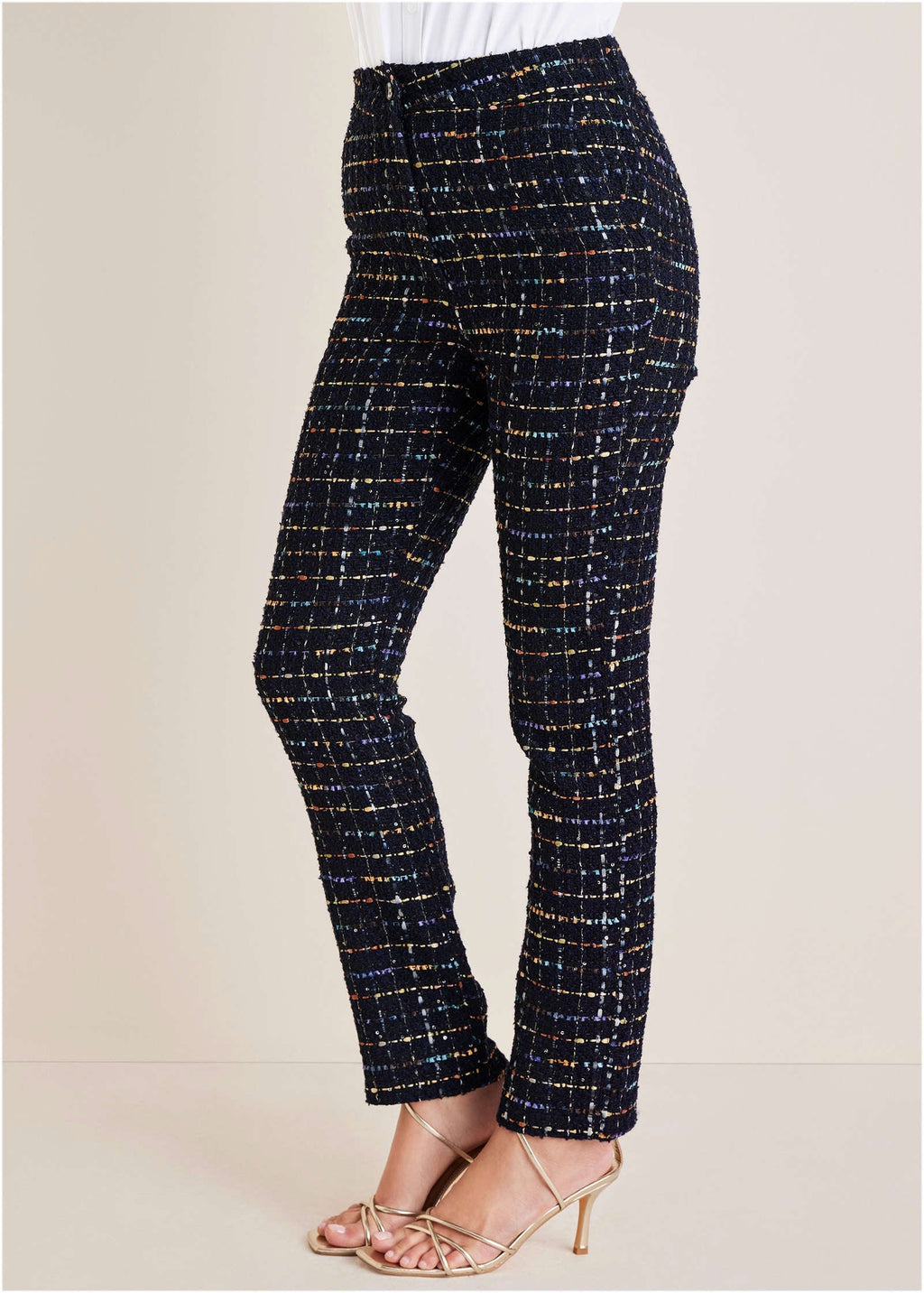 Tweed Straight Leg Trousers - Black Multi