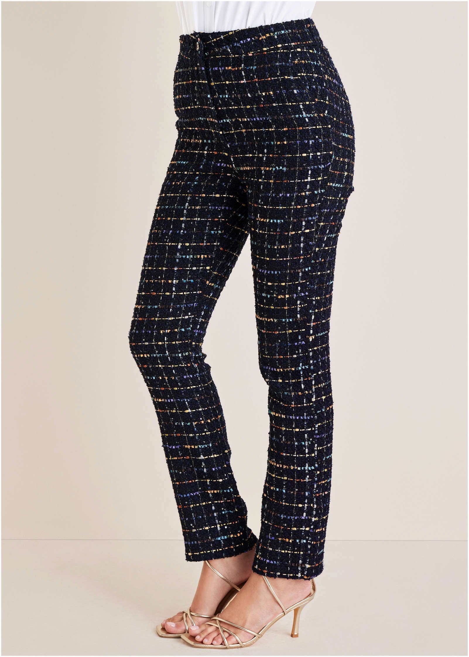 Tweed Straight Leg Trousers - Black Multi