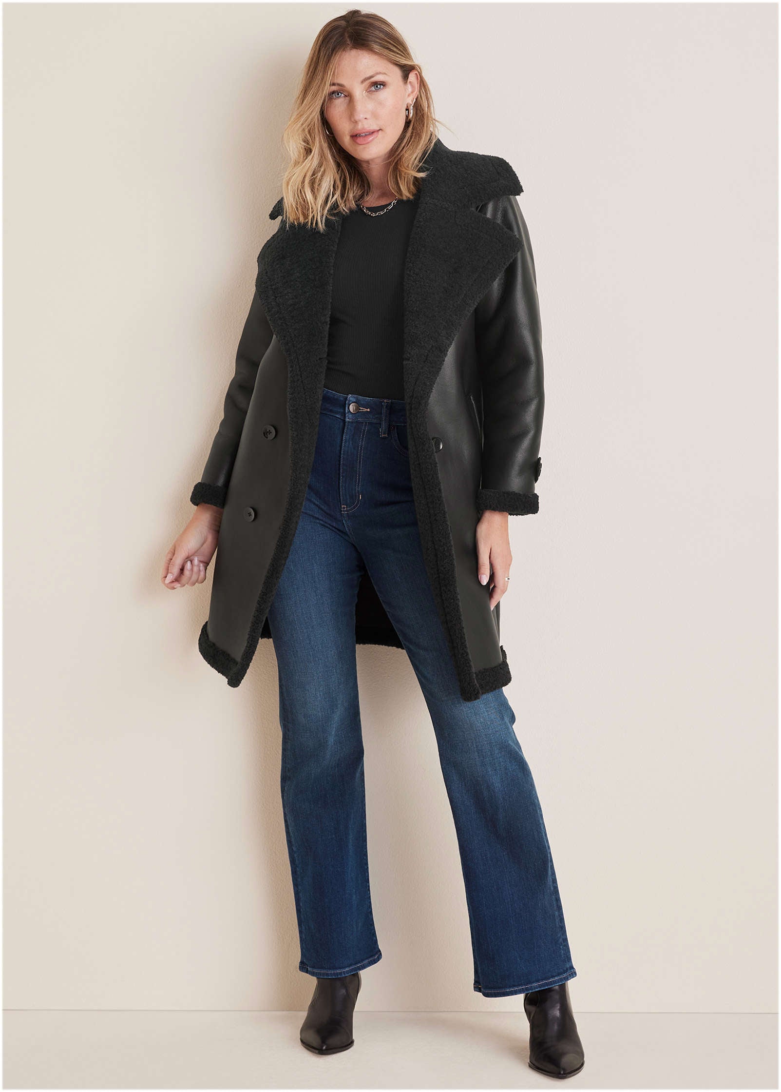 Shearling Long Coat - Jet Black