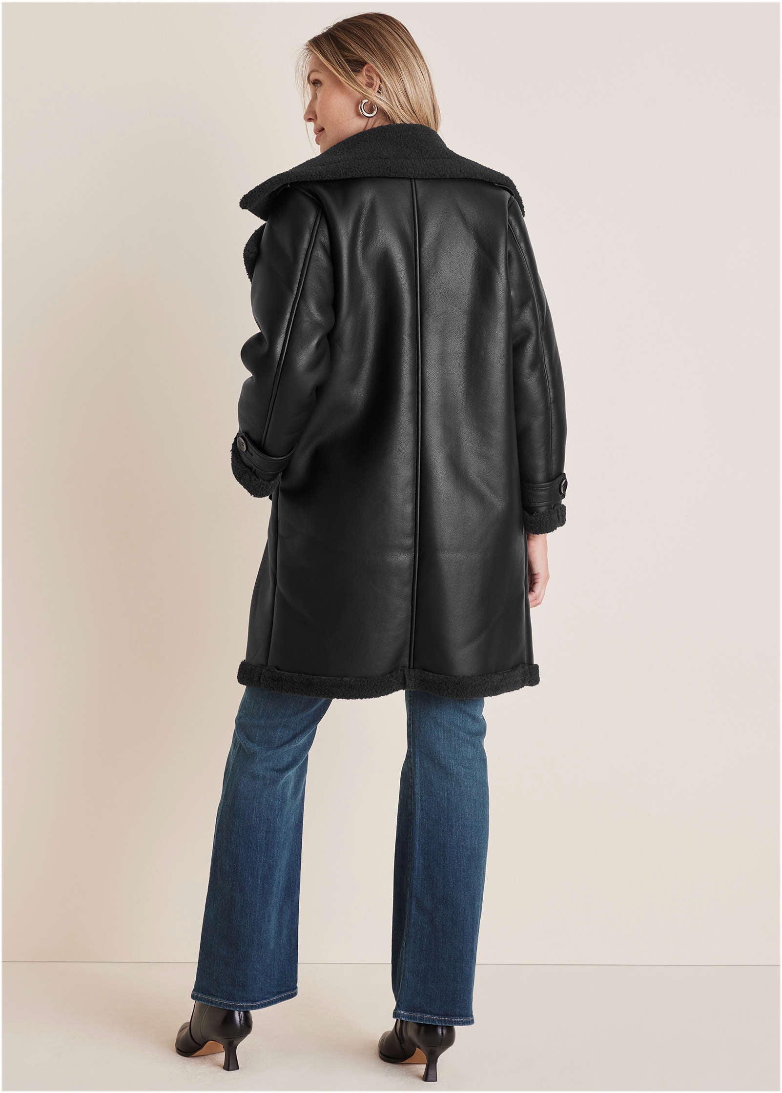 Shearling Long Coat - Jet Black
