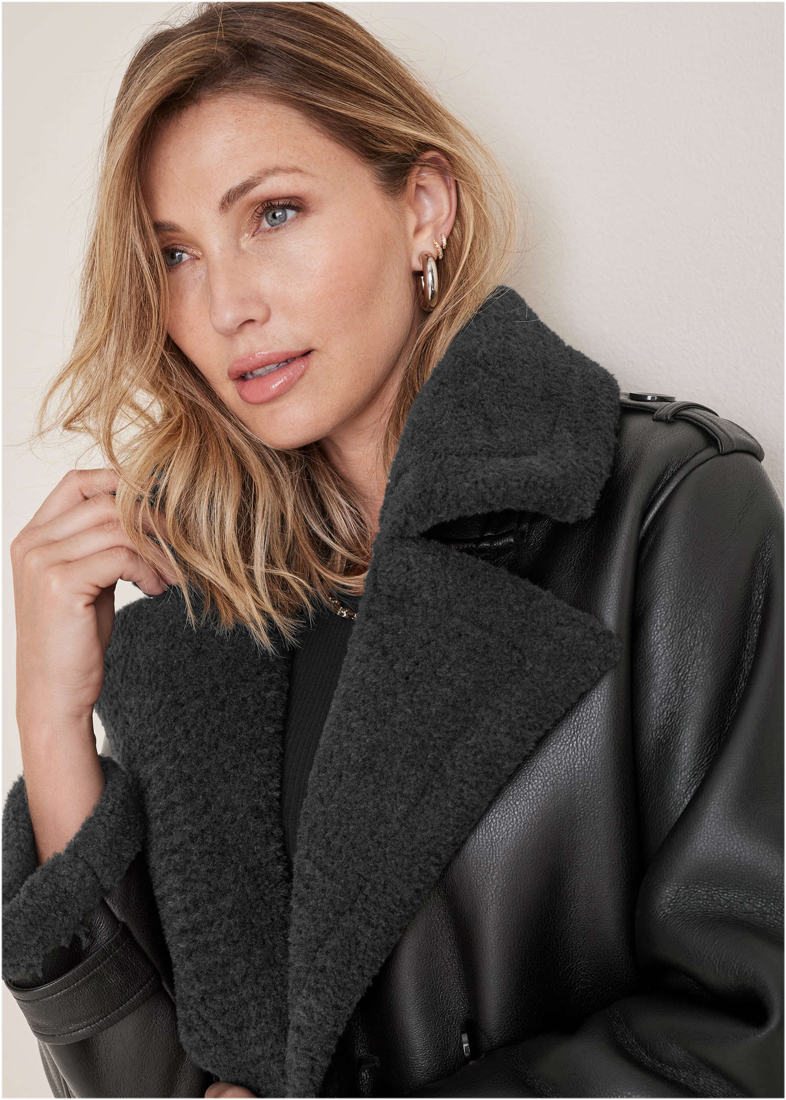 Shearling Long Coat - Jet Black