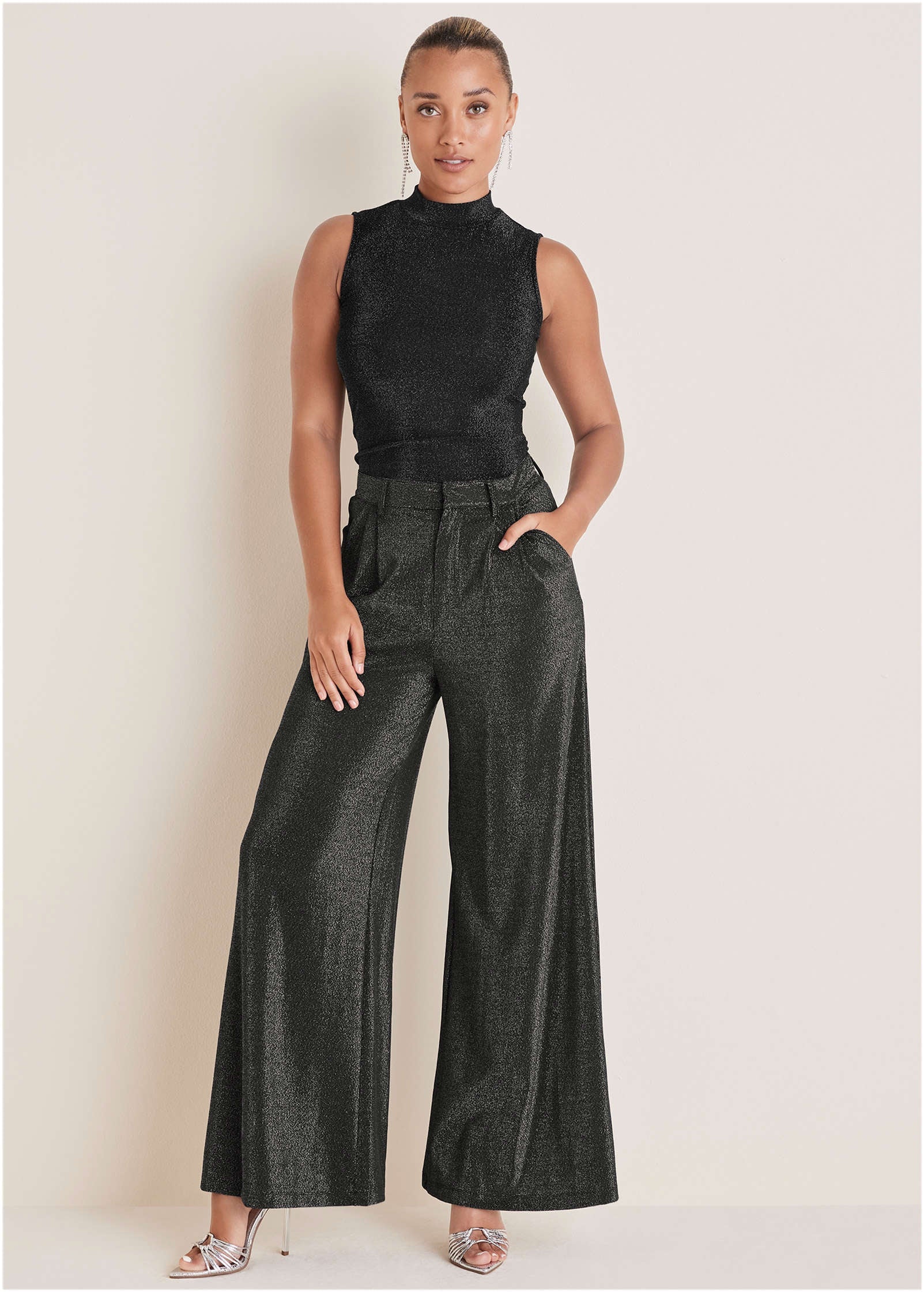 Glitter Knit Mock Neck Tank - Jet Black Glitter Knit