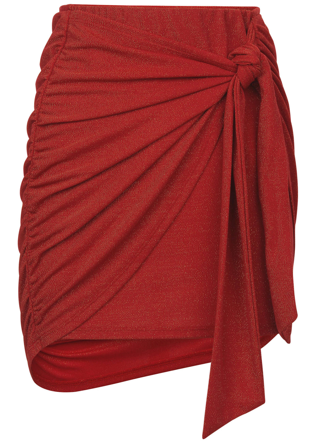 Glitter Knit Wrap Mini Skirt - Racing Red Glitter Knit