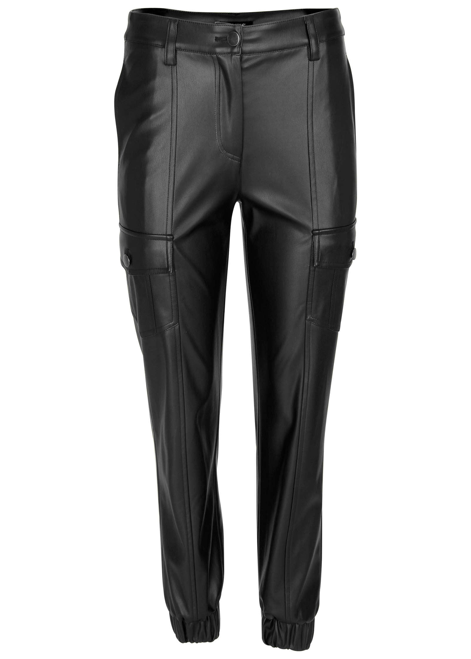 Faux Leather Cargo Pants  - Jet Black