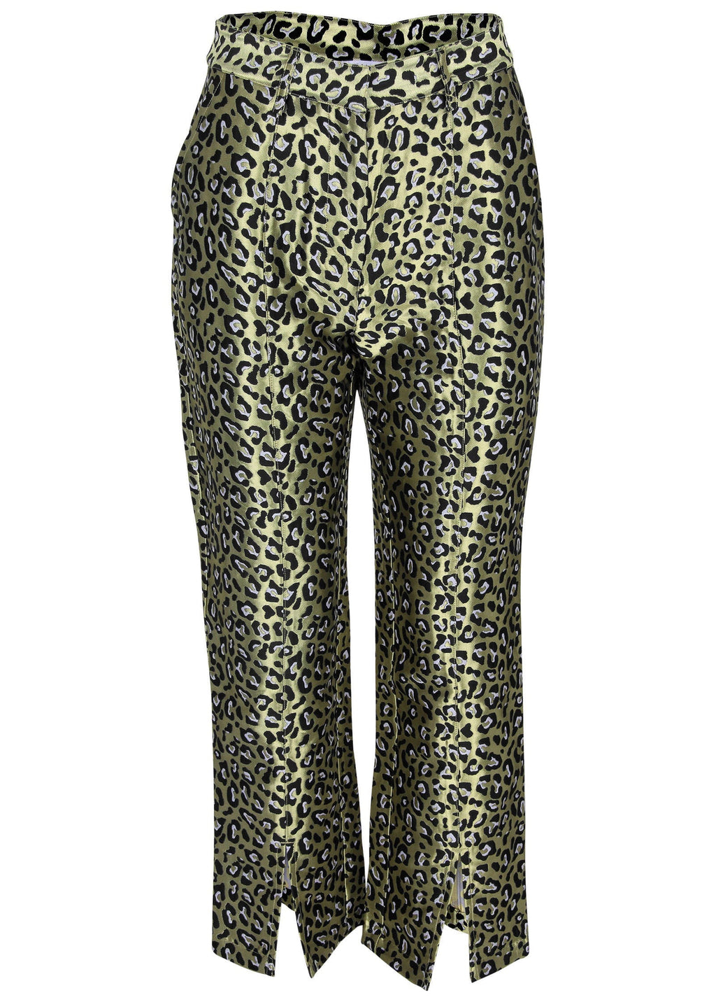 Jacquard Slit Hem Pants - Black & Gold
