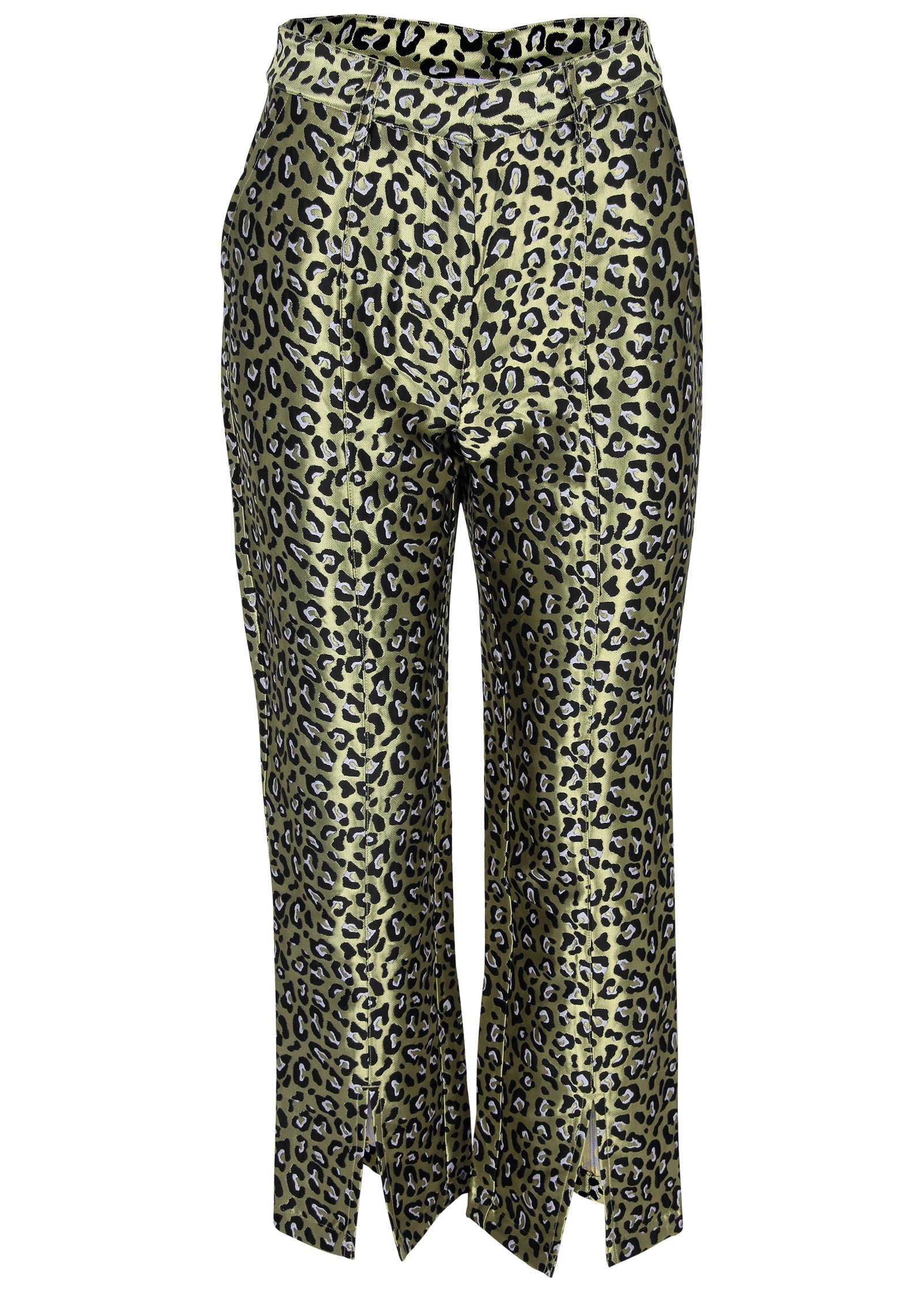 Jacquard Slit Hem Pants - Black & Gold
