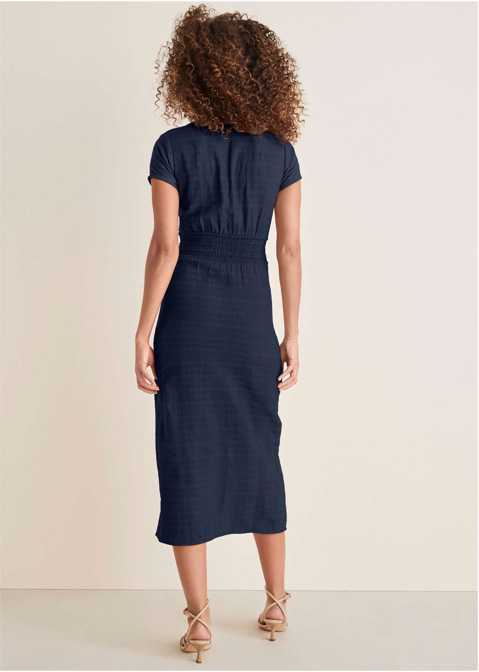 Linen Midi Dress - Navy