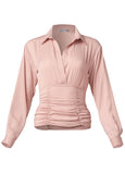 Ruched V-Neck Blouse - Mauve