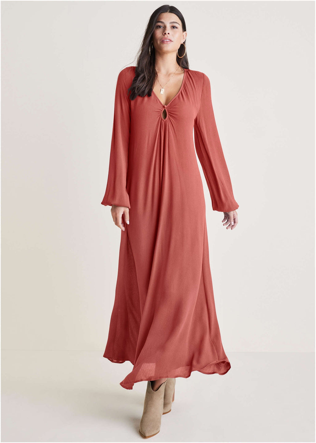Keyhole Maxi Dress - Mineral Red