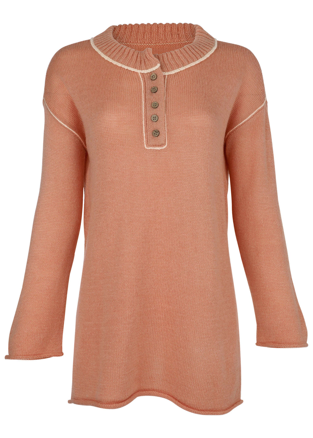 Contrast Stitch Henley - Dusty Rose