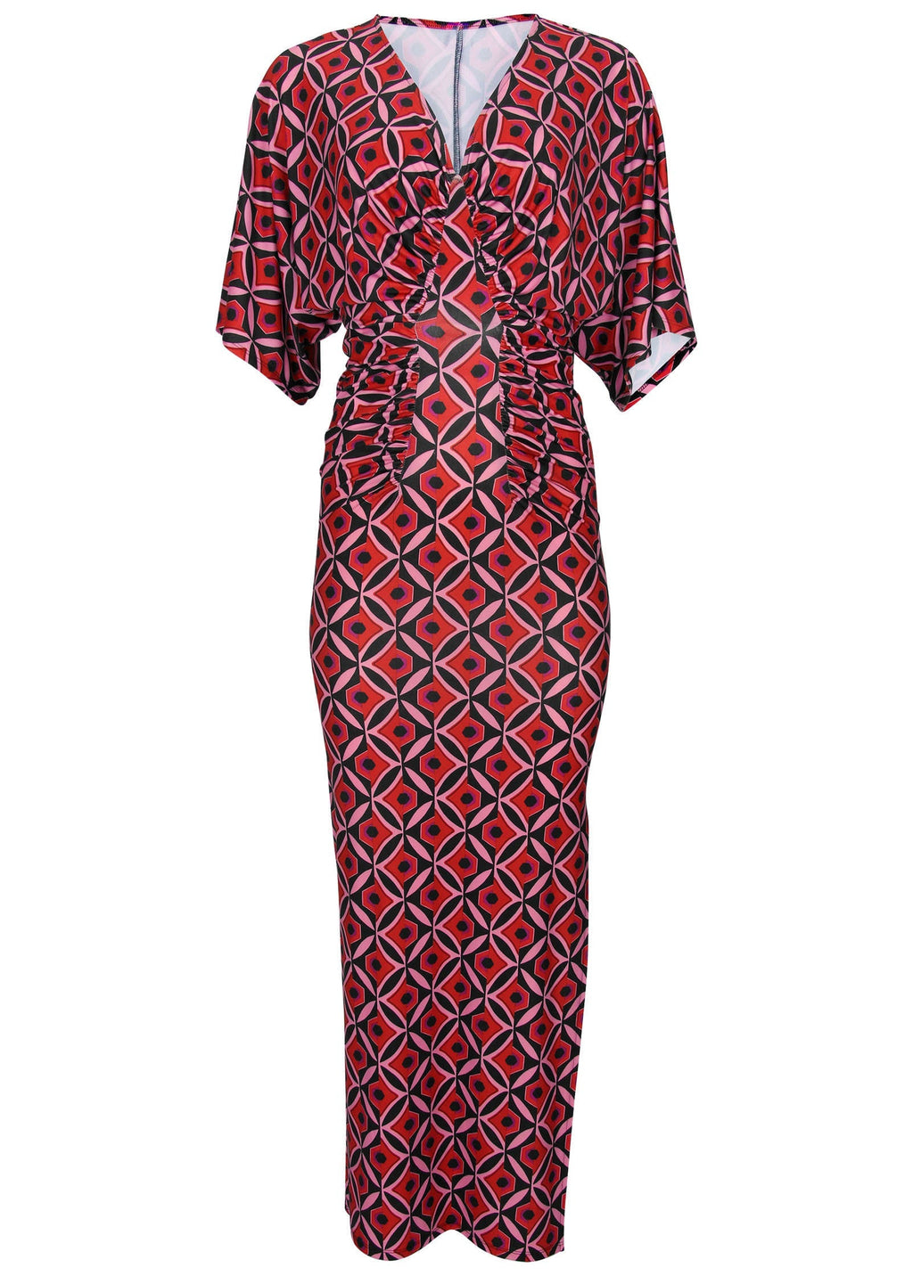 Drape Sleeve Maxi Dress - Red Lagoon Geo