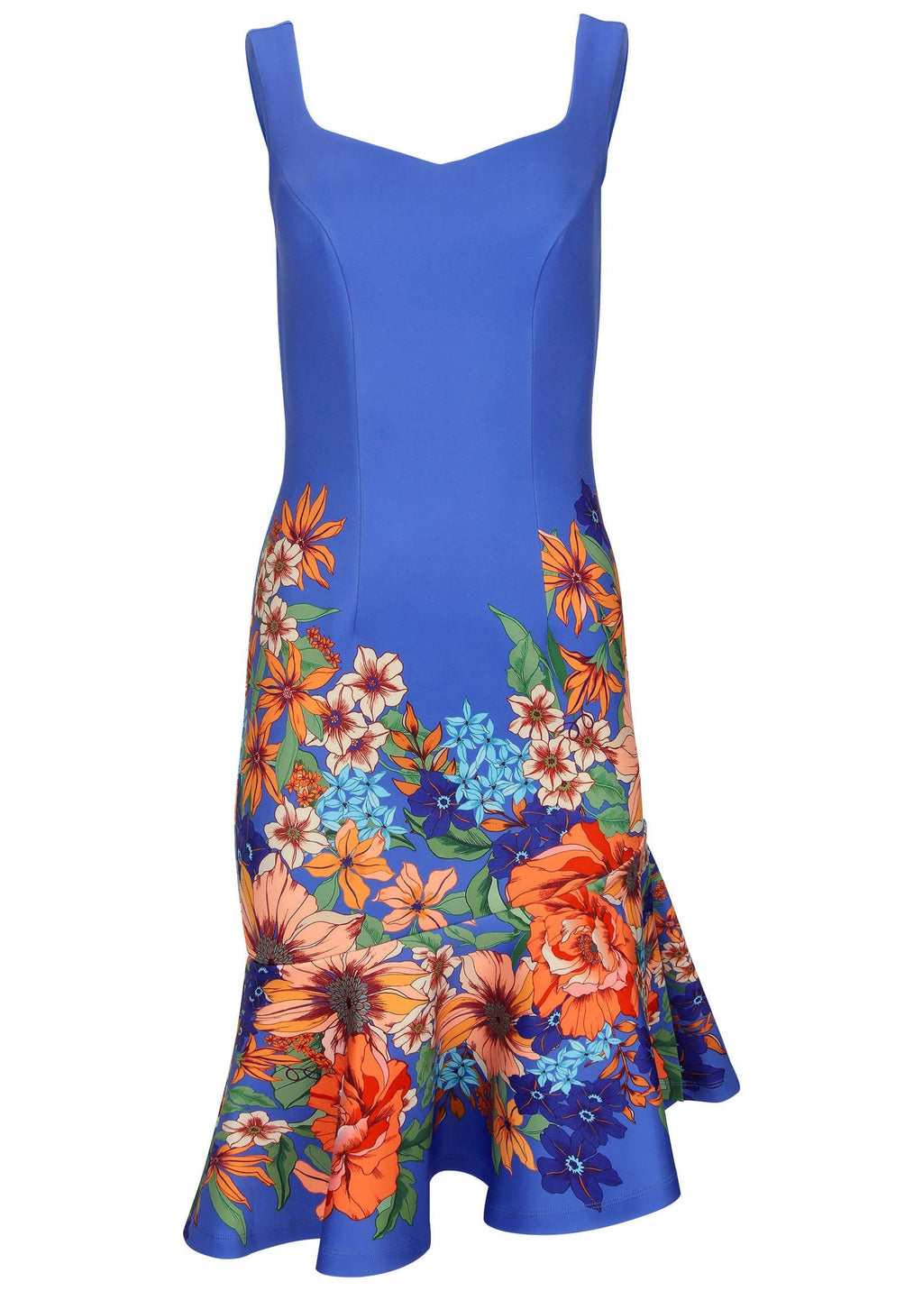 Asymmetric Ruffle Hem Dress - Voyage Bouquet Border Floral