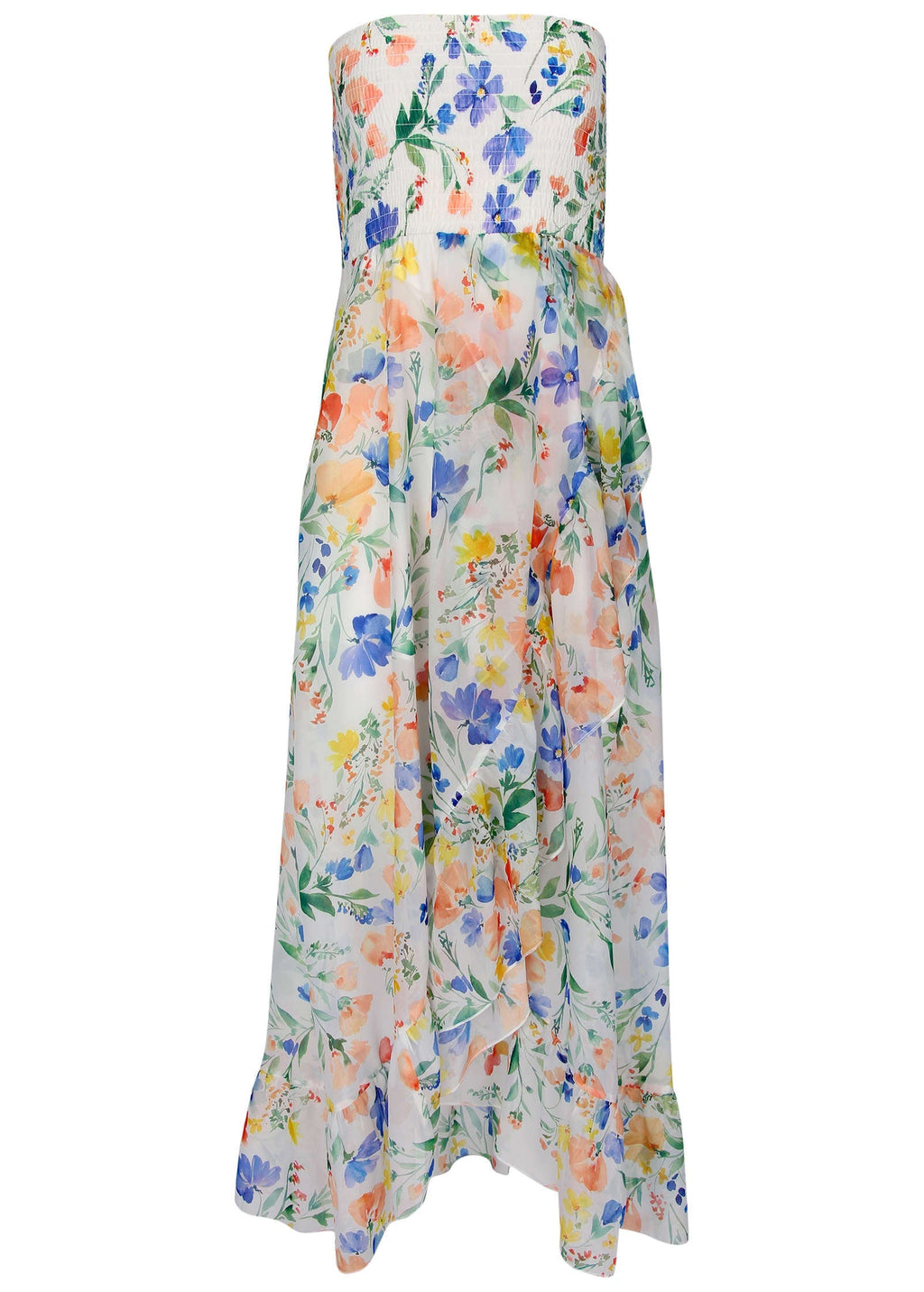 Strapless Ruffle Maxi - Field Of Flowers