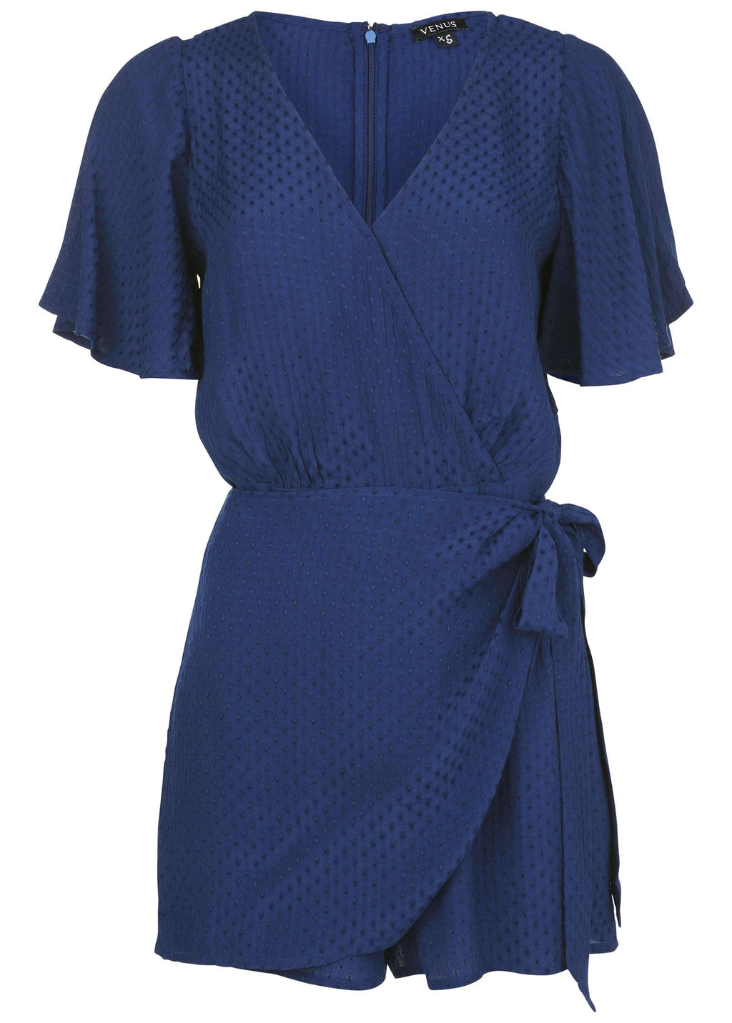 Dotted Wrap Romper - Dark Blue