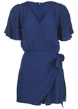 Dotted Wrap Romper - Dark Blue