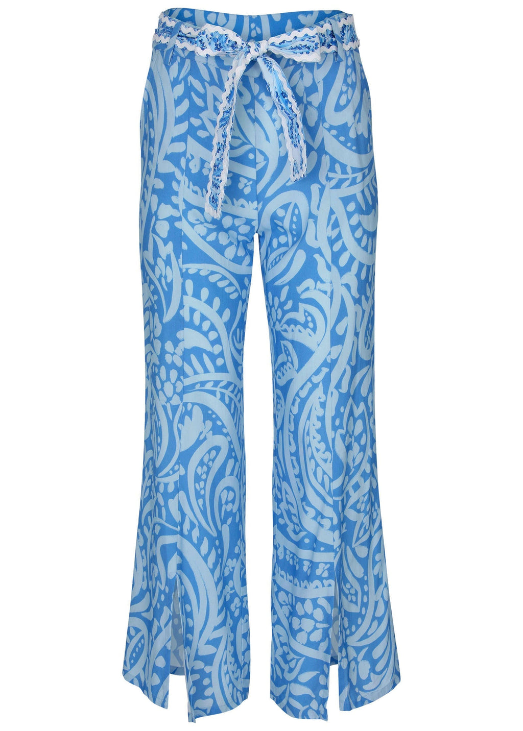 Front Slit Printed Pant - Blue Allover Spring Paisley
