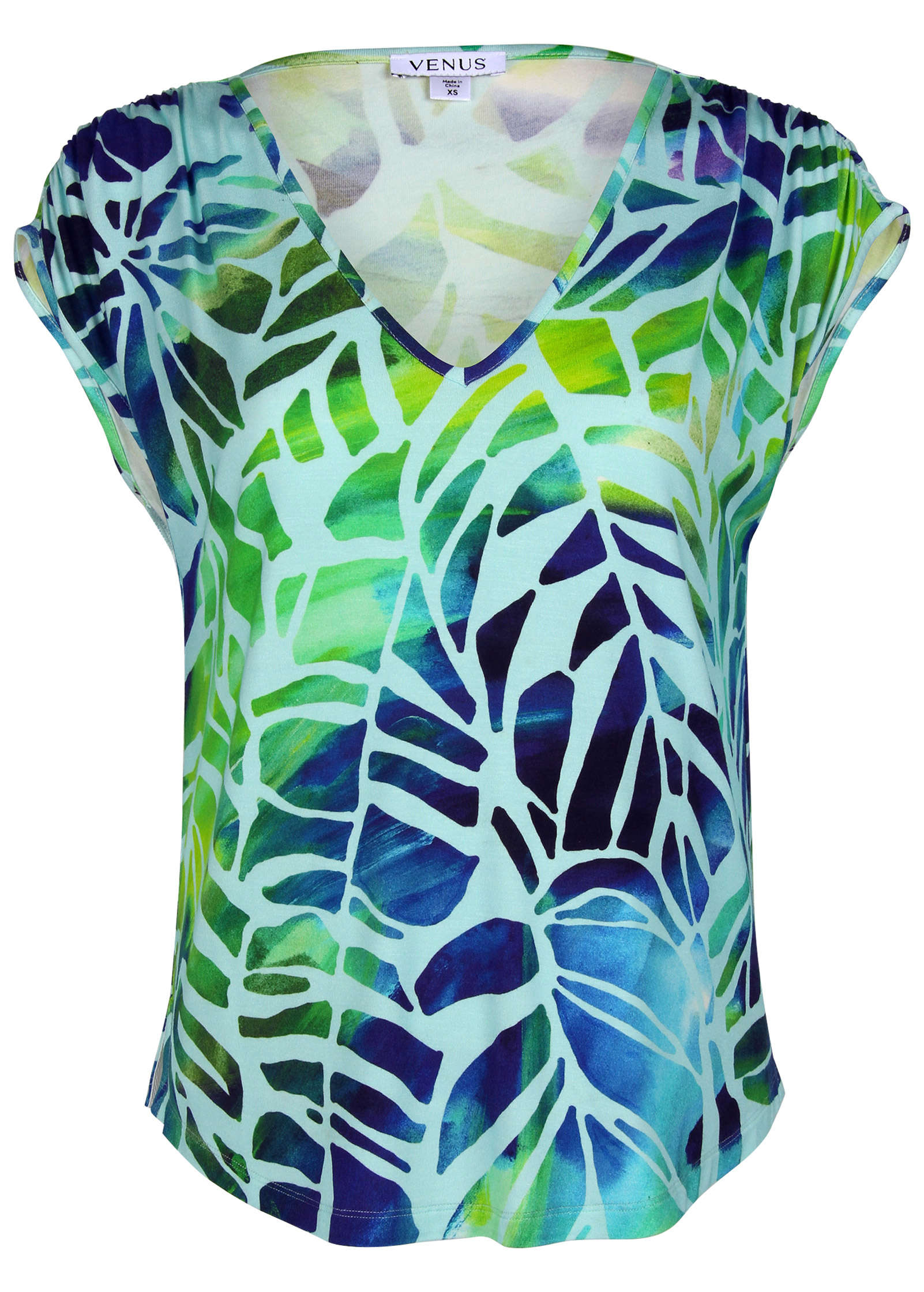 Drapey V-Neck Tee - Ombre Block Leaves