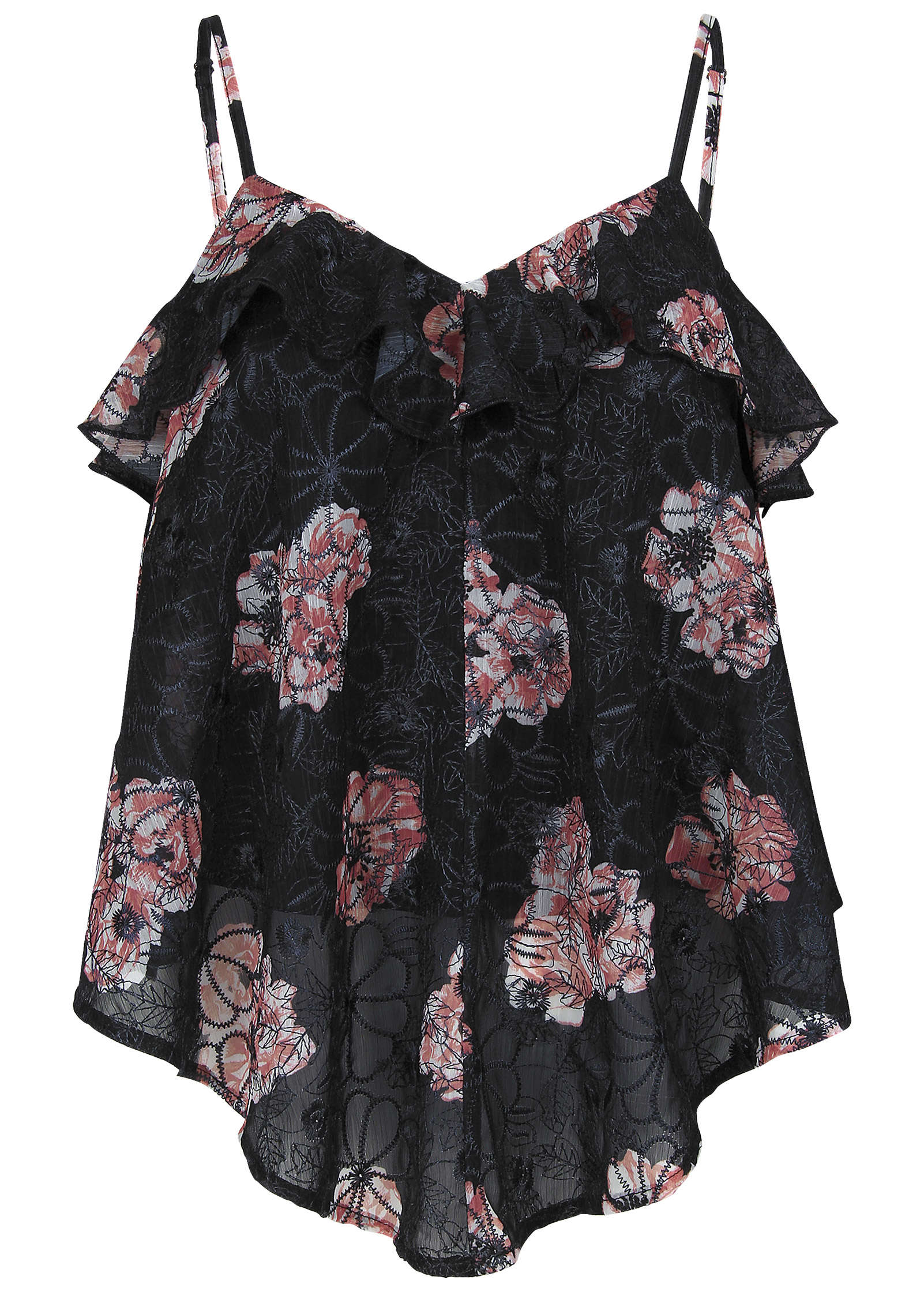 Floral Embroidered Tank - Blue & Pink