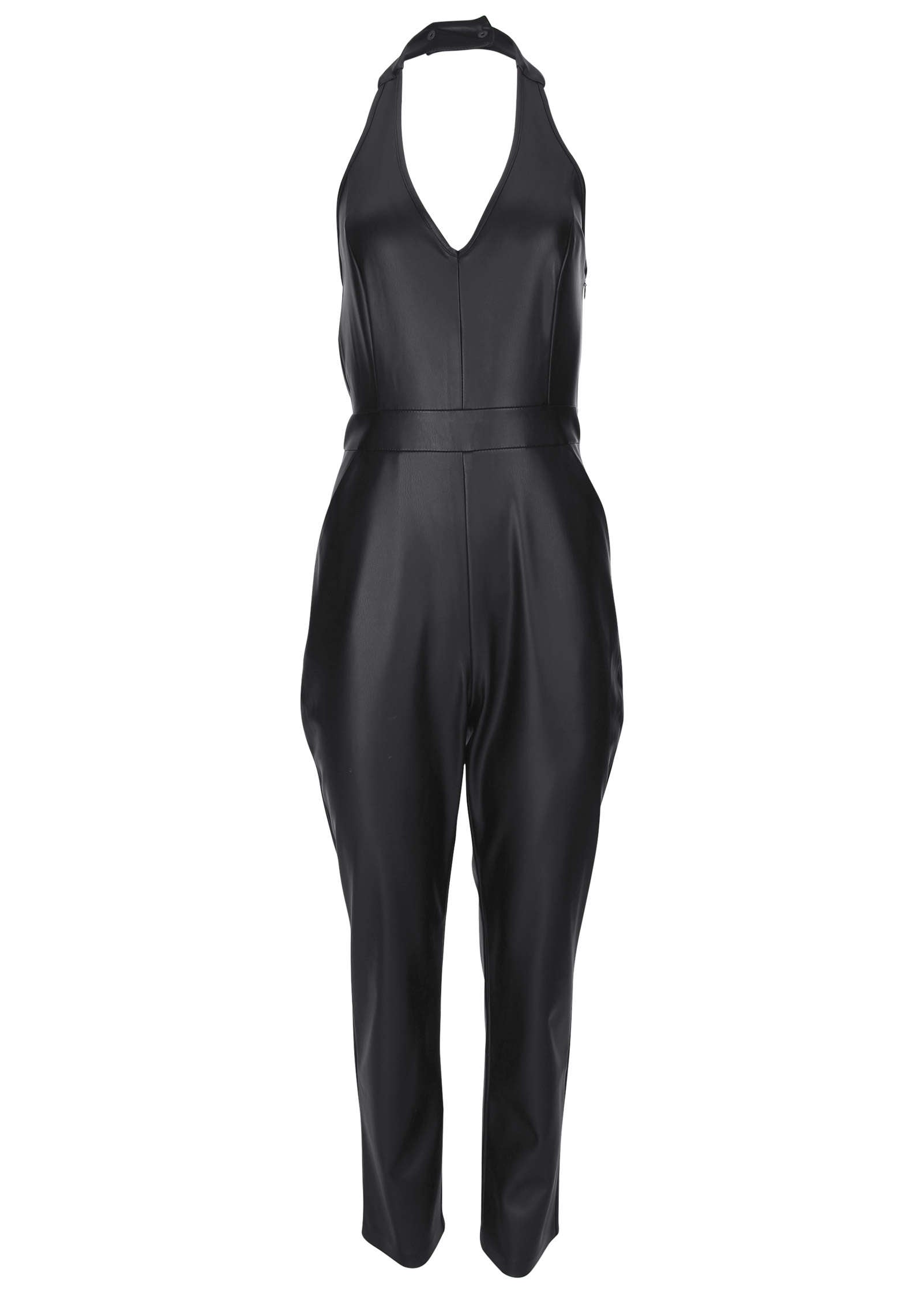 Faux Leather Jumpsuit - Jet Black
