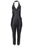 Faux Leather Jumpsuit - Jet Black