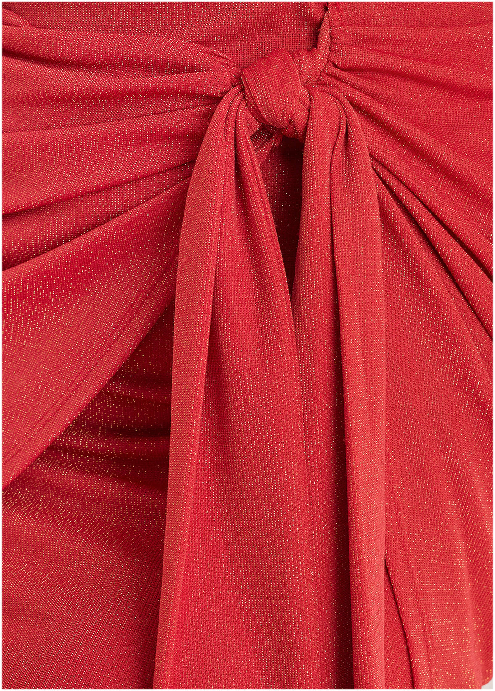 Glitter Knit Wrap Mini Skirt - Racing Red Glitter Knit