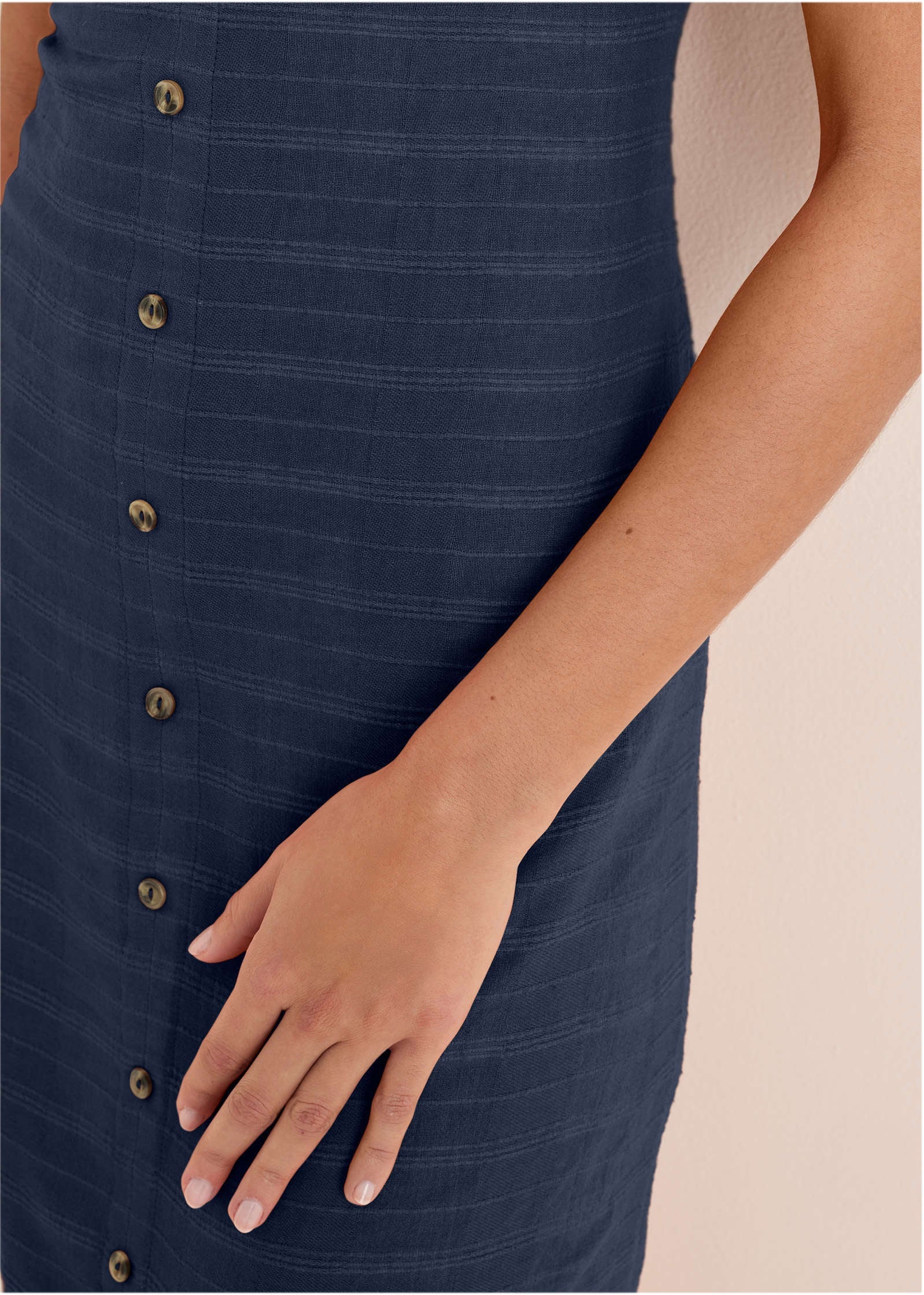 Linen Midi Dress - Navy