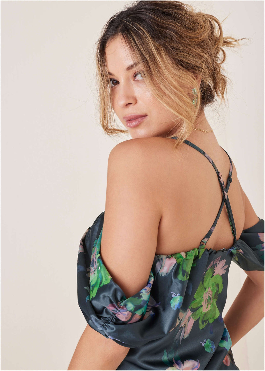 Cold Shoulder Draped Tank - Midnight Garden