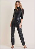 Faux Leather Jumpsuit - Jet Black
