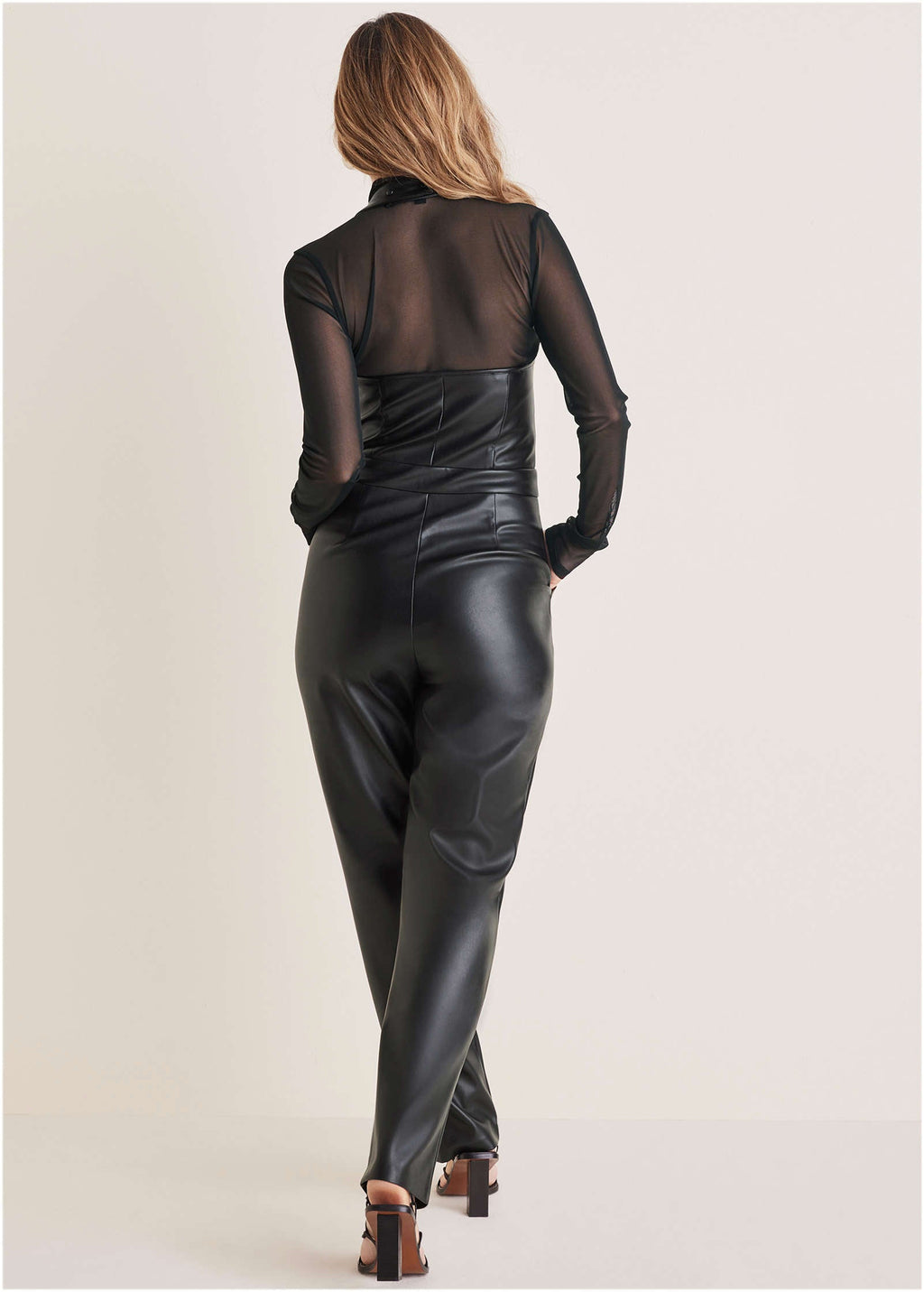 Faux Leather Jumpsuit - Jet Black