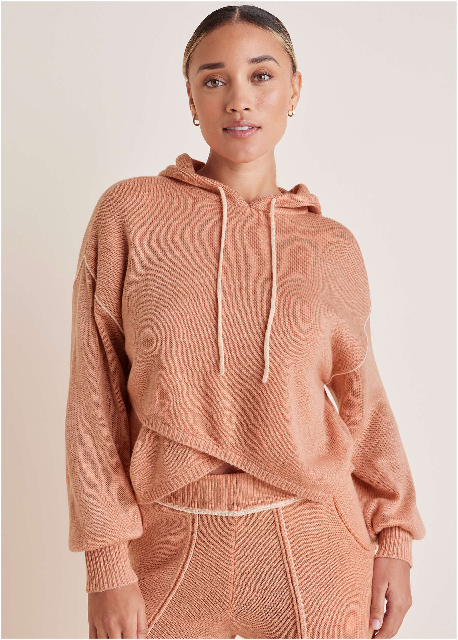 Contrast Stitch Hoodie - Dusty Rose