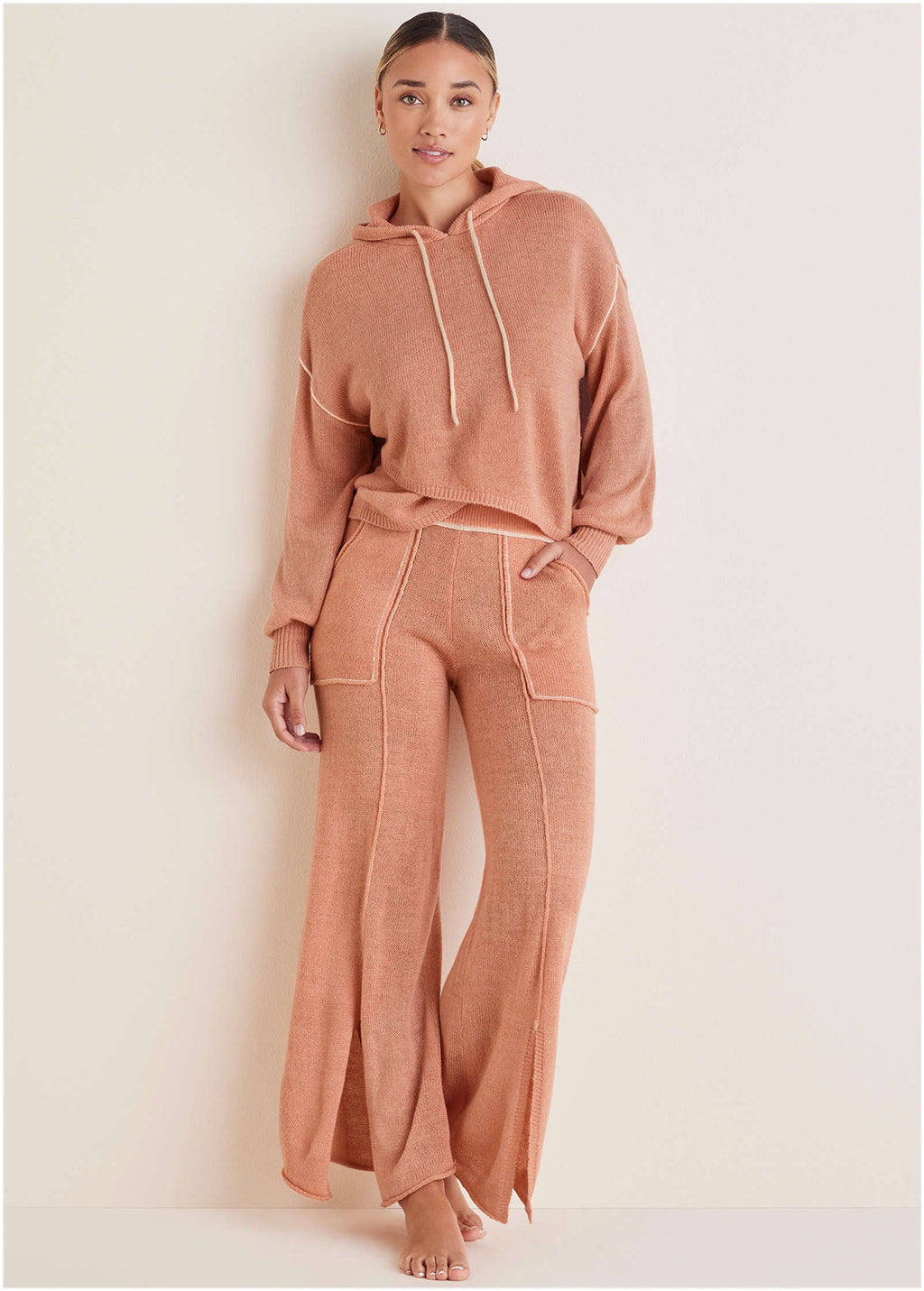 Contrast Stitch Hoodie - Dusty Rose