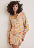Balloon Sleeve Mini Dress - Medallion Golden Patchwork