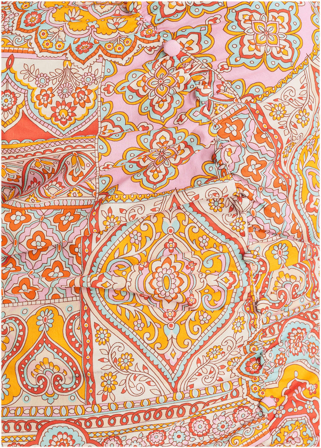 Balloon Sleeve Mini Dress - Medallion Golden Patchwork