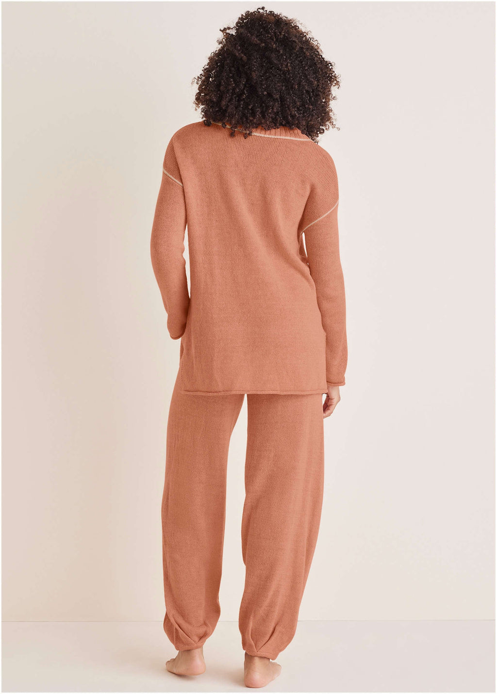 Contrast Stitch Henley - Dusty Rose