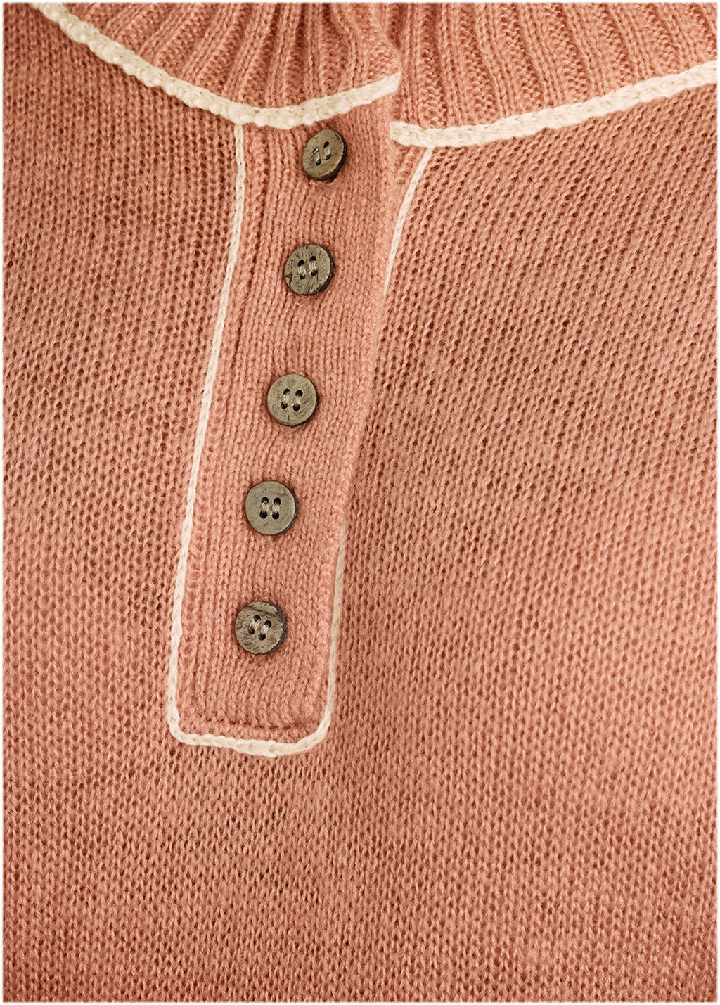 Contrast Stitch Henley - Dusty Rose