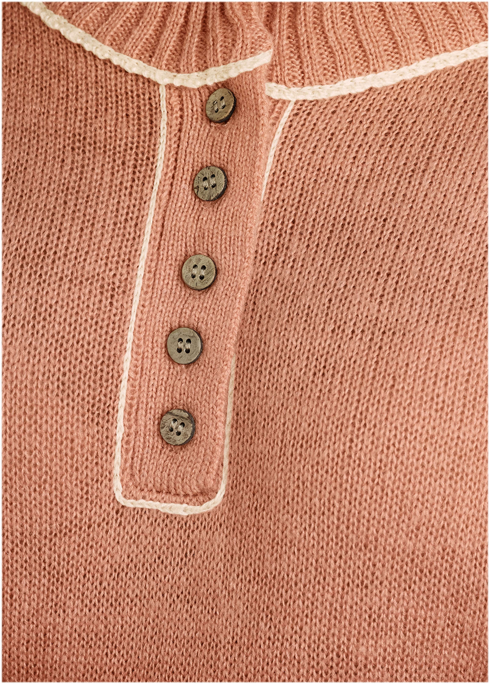 Contrast Stitch Henley - Dusty Rose