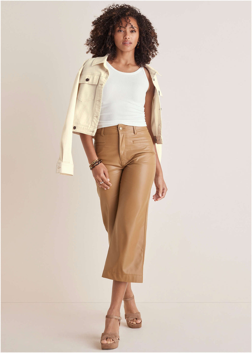 Wide Leg Faux-Leather Pants - Tobacco Brown