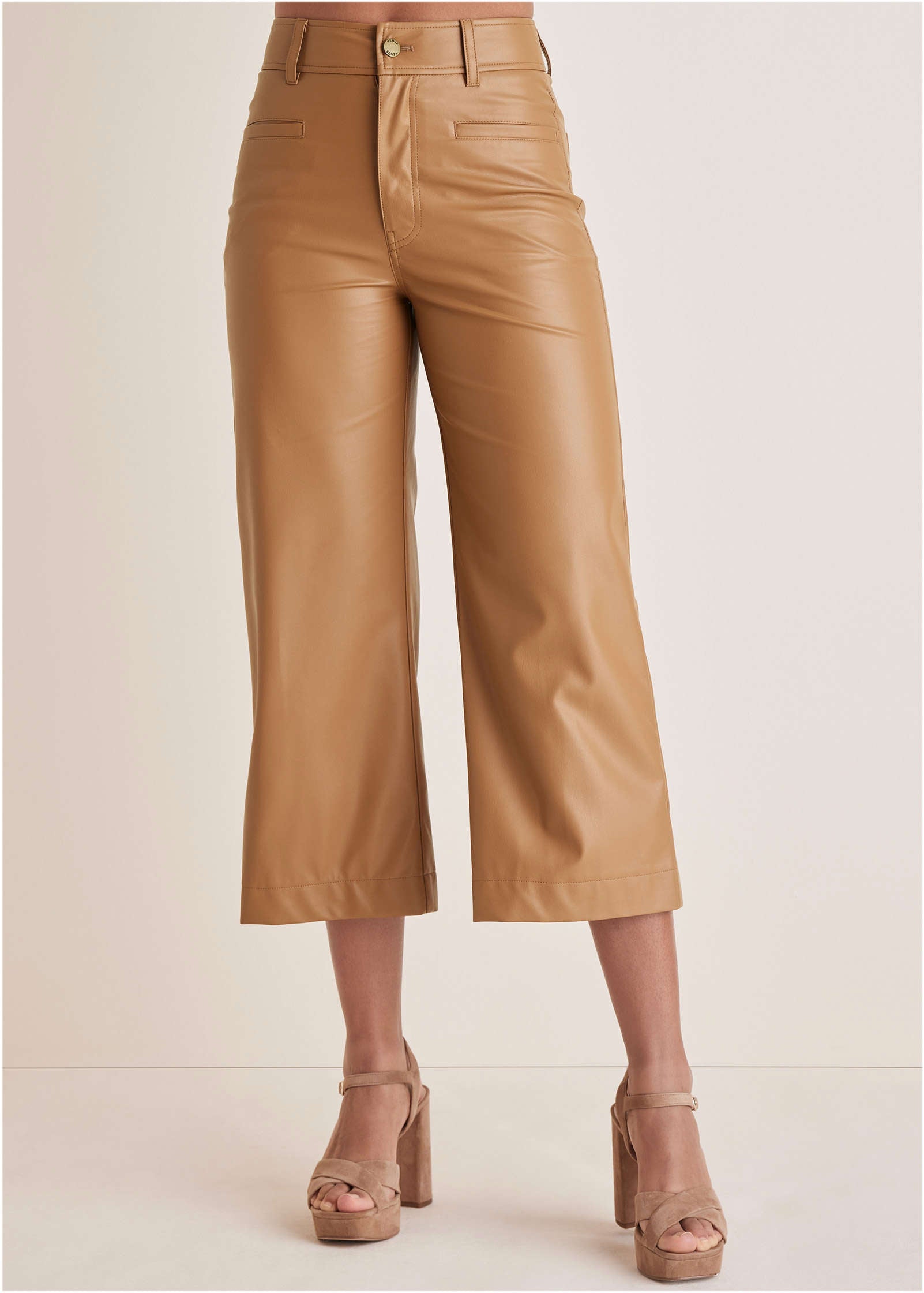 Wide Leg Faux-Leather Pants - Tobacco Brown