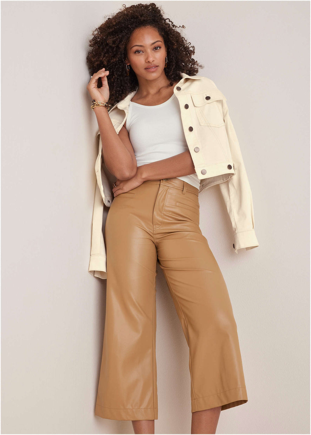Wide Leg Faux-Leather Pants - Tobacco Brown